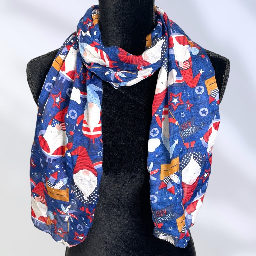 NEW 4th Of July Independence Day Red White Blue Womens Silky Sheer‎ Scarf